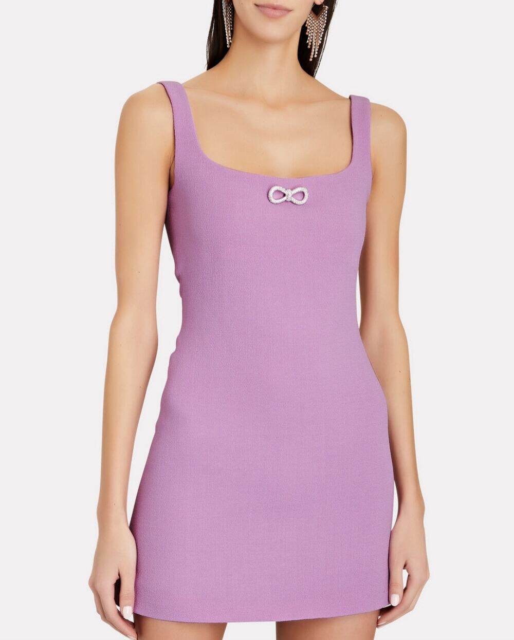 Mach & Mach Crystal Bow-Embellished Lavender Crepe Mini Dress NWT Size US 10
